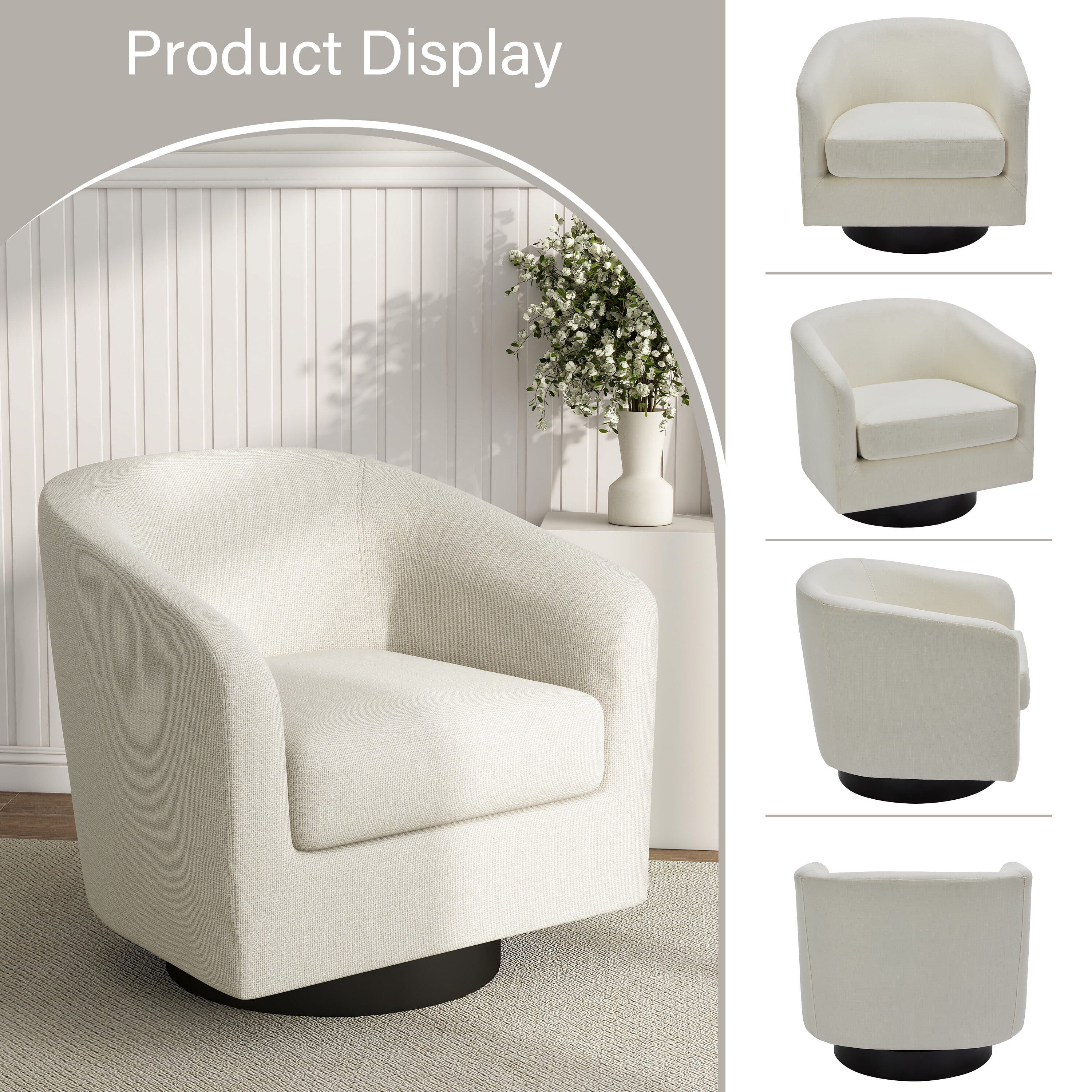 DREAMSIDEA Swivel Barrel Accent Chairs Set of 2, Modern Upholstered Living Room Chair-Cream