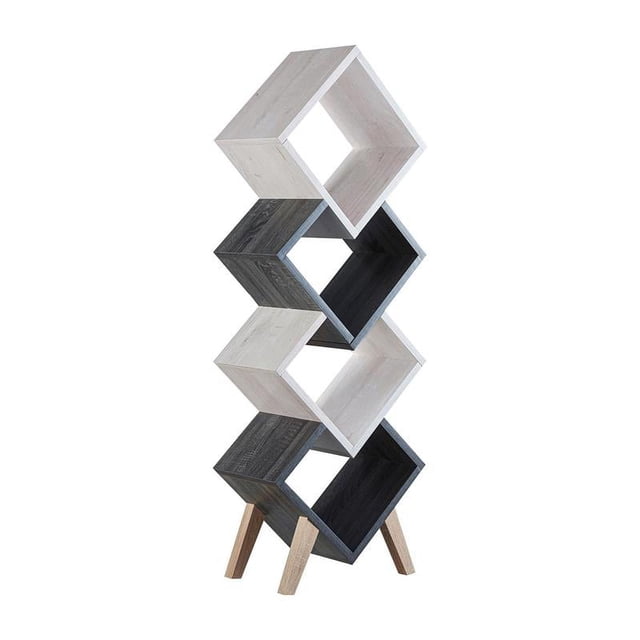 Bowery Hill 4-Shelf Modern Wood Bookcase in White Oak/Distressed Gray
