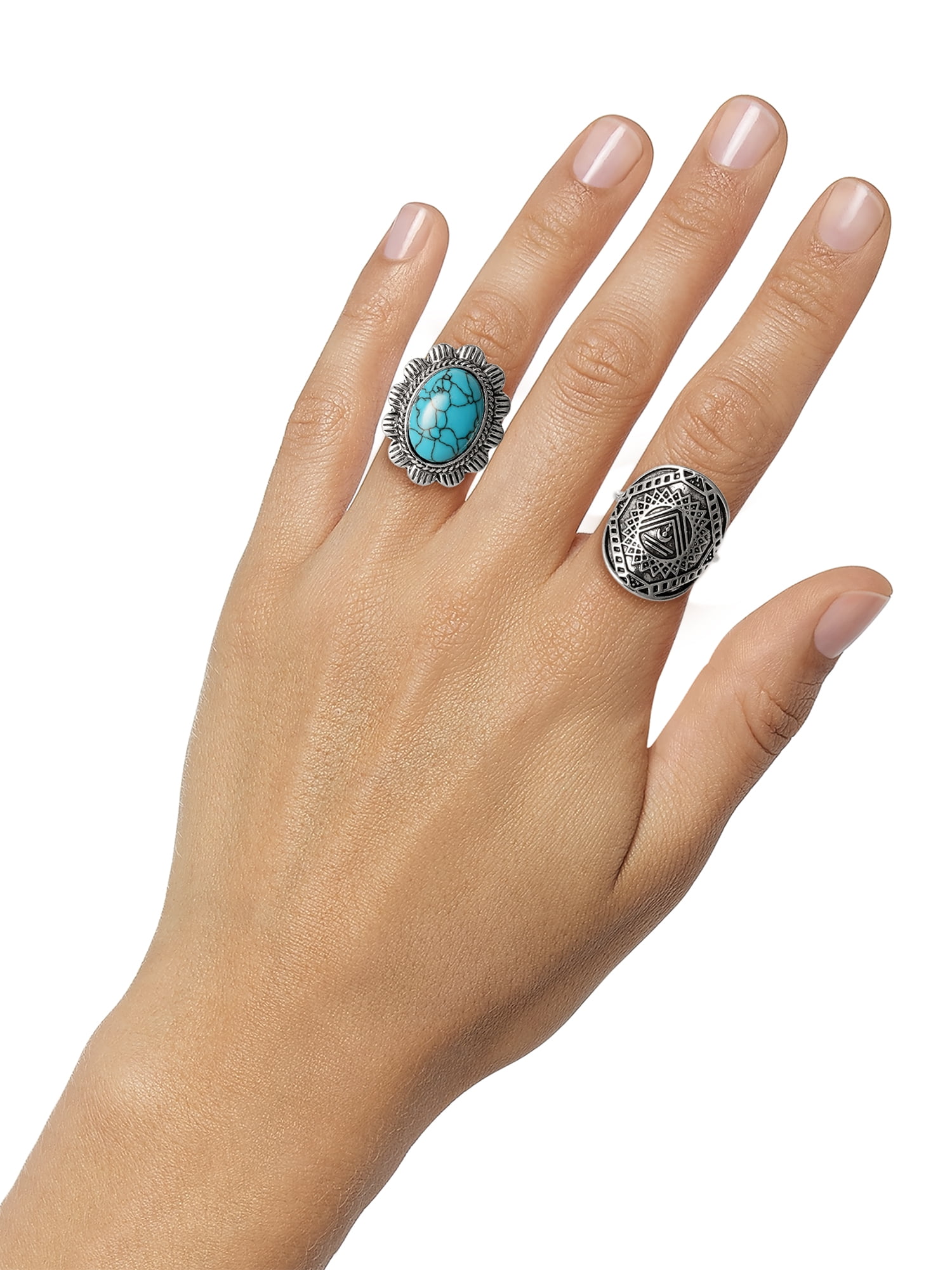 Jessica Simpson Women's Faux Turquoise Ring Set, 2-Piece