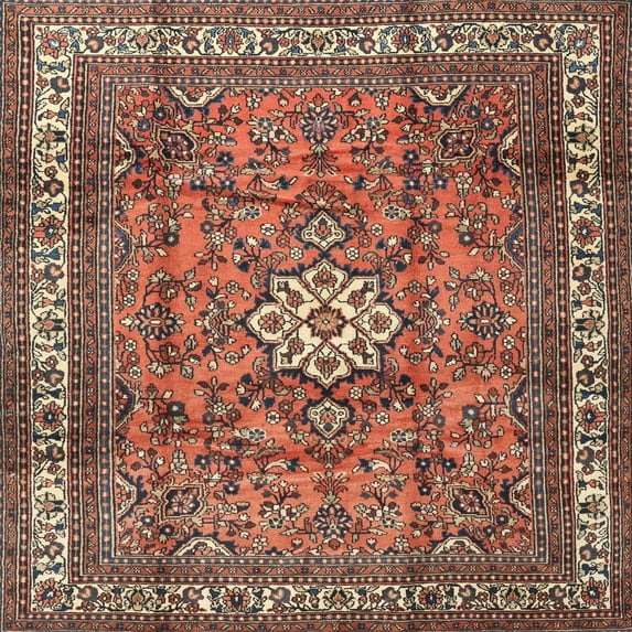 Ahgly Company Machine Washable Indoor Square Traditional Light Copper Gold Area Rugs, 3' Square
