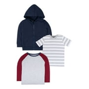 Little Star Organic Baby Boys & Toddler Boys French Terry Hoodie, Long Sleeve T-shirt & Short Sleeve T-shirt 3-Pack (2T-5T)