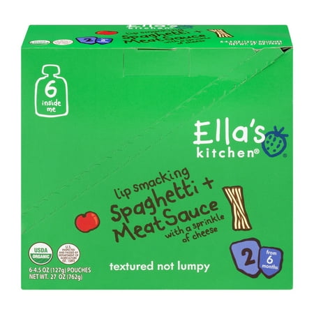 Ella's Kitchen Organic Baby Food Stage 2, Spaghetti + Meat Sauce with a Sprinkle of Cheese, 4.5 Ounce, 6 Pack