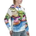 thumbnail image 6 of Fotbe Alligator Donut Pool Float Pattern Womens Long Sleeve Hoodie, Pullover Hooded Sweatshirt, Kangaroo Pocket Hoodie with Eye-catching Drawstrings-Small, 6 of 7