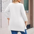 thumbnail image 3 of WTOBBY Plus Size Women's Solid Color Round Neck 3/4 Sleeve Tunic Top Basic Loose Fit Tee for Full Figure Comfort Everyday Fall Fashion,White 3XL, 3 of 5