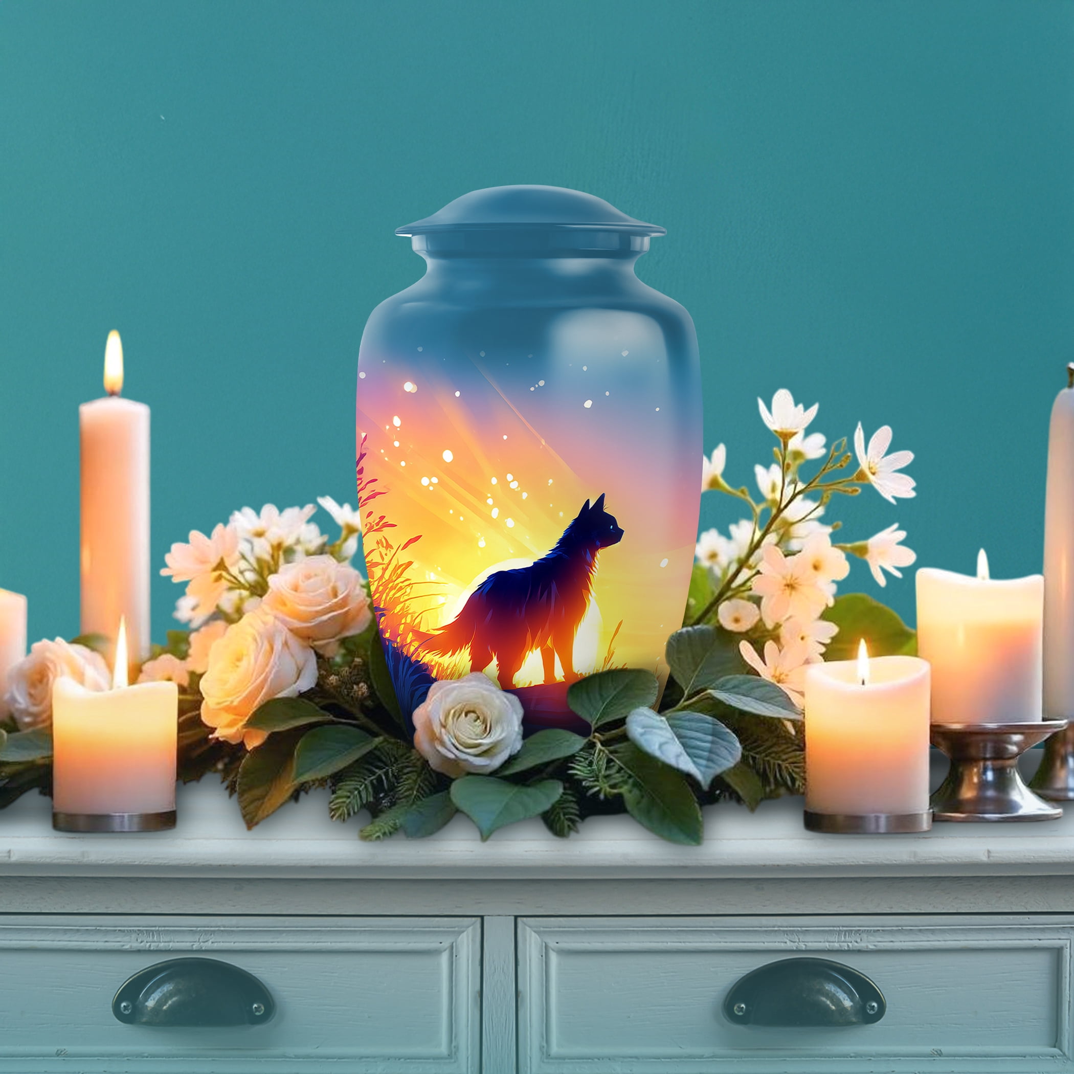 SABURIAL Cat Urn - Tribute Beautiful Urn For Male & Female Ash - Cremation Urns For Mom Ash - Large Burial Urns For Human Remains - Large Size 10 Inch With Velvet Bag