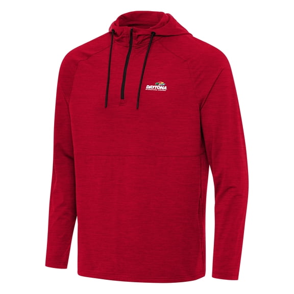 Men's Antigua  Heather Red Daytona International Speedway Spikes Raglan Quarter-Zip  Hoodie