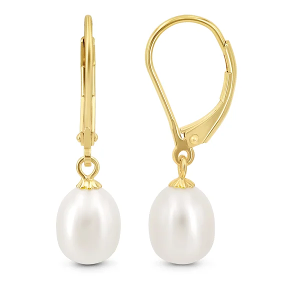 Kezef 14K Gold Plated Sterling Silver Pearl Drop Earrings for Women – White Cultured Pearl Leverback – Hypoallergenic June Birthstone Jewelry