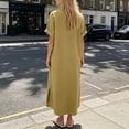 thumbnail image 4 of Sokhug Womens Maxi Shirt Dress Cotton Blend Short Sleeve Button Down Dress with Pockets Side Split Loose Casual Dresses, 4 of 6