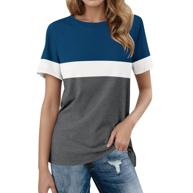 WILLBEST Compression Shirt Women’S T Shirts Color Block Short Sleeve Tops Casual Summer Tees