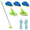Blue, variant on 1 Set Extendable Scrub Brush, Adjustable Floor Cleaner with 1 Stiff Brush & 3 Sponge Heads, Free Rubber Gloves