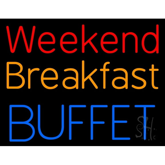 Weekend Breakfast Buffet LED Neon Sign 15 x 19 - inches, Clear Edge Cut Acrylic Backing, with Dimmer - Bright and Premium built indoor LED Neon Sign for restaurant window and interior decor.