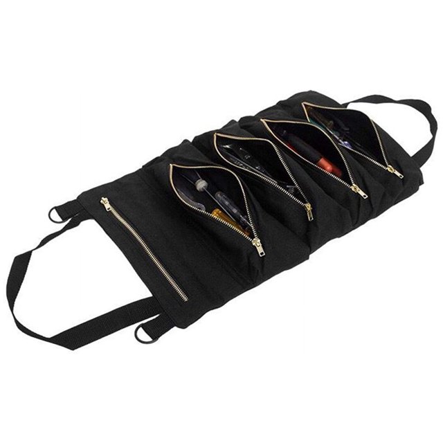 Bolsa enrollable para herramientas, bolsa organizadora de herramientas portátil con 5 bolsas con cremallera
