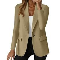 Evdexr Open Front Blazers for Womens Lightweight Business Blazer Jackets Long Sleeve Lapel Office Suit Jackets Fall Lined Loose Button Down Suit Cardigan with Pockets Khaki S
