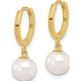 thumbnail image 2 of 14K Yellow Gold 7-8Mm Round Freshwater Cultured Pearl Dangle Hoop Earrings (Width 7.2) (Length 21.3) - Jbsp, 2 of 5