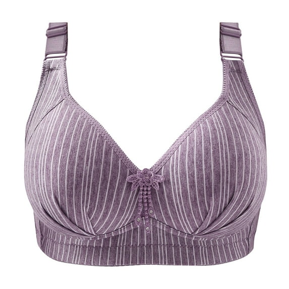 RYRJJ Wireless Support Bras for Women Striped Full Cup Lift Plus Size Bras Wirefree Push Up Shaping Comfort Everyday Bralette Bras(Z1-Purple,L)