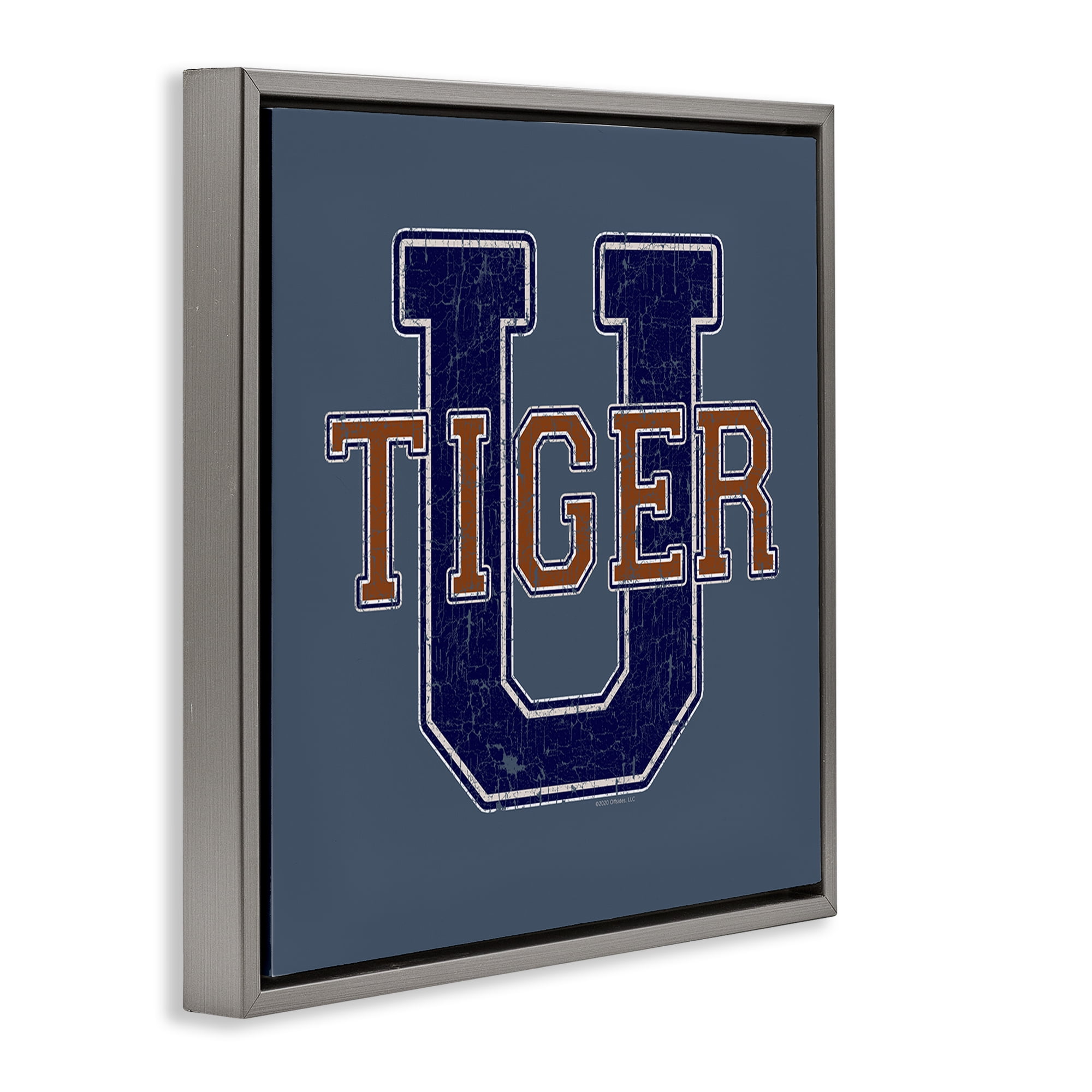 Stupell Industries Varsity Tiger U Vintage Novelty & Humor Painting Gray Floater Framed Canvas Art Print Wall Art, 18 x 18