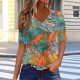 thumbnail image 3 of JTZGDY Short Sleeve V Neck Tops for Women Cute Summer Floral Printed Oversized Tunic Blouse Dressy Casual Basic Workout Tees Shirt Orange#01 M, 3 of 7