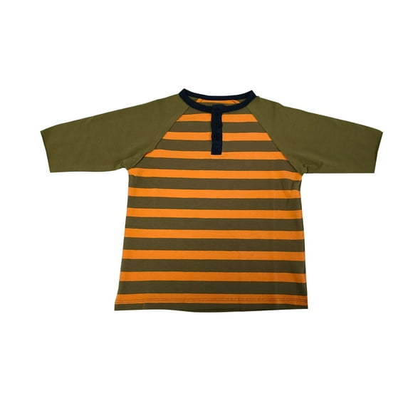 Kidsy Toddler Baby Boys Three Buttoned Striped Peruvian Cotton Long Sleeve T-Shirt, Army Stripe, 4