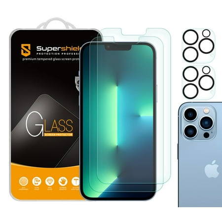 [2-Pack] Supershieldz for Apple iPhone 13 Pro Max (6.7 inch) + Camera Lens Tempered Glass Screen Protector, Anti-Scratch, Bubble Free