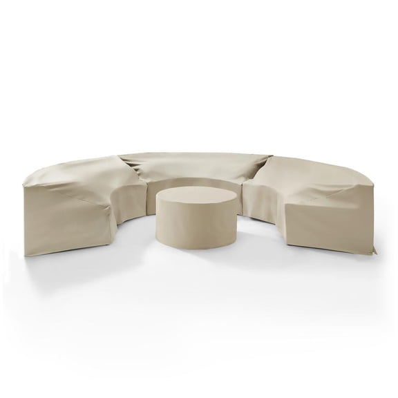 Crosley Catalina 4 Piece Patio Curved Sectional Sofa Cover Set in Tan
