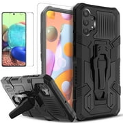 Galaxy A32 5G Case, Dual Layers [Combo Holster] And Built-In Kickstand Bundled with [Temerped Glass Screen Protector] Hybird Shockproof (Black)