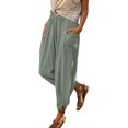 thumbnail image 2 of Women's Cotton Linen Flowy Loose Fit Casual Pants, Lightweight Elastic Waist Harem Trousers for Summer Daily Wear, Breathable and Airy Light Green S, 2 of 9