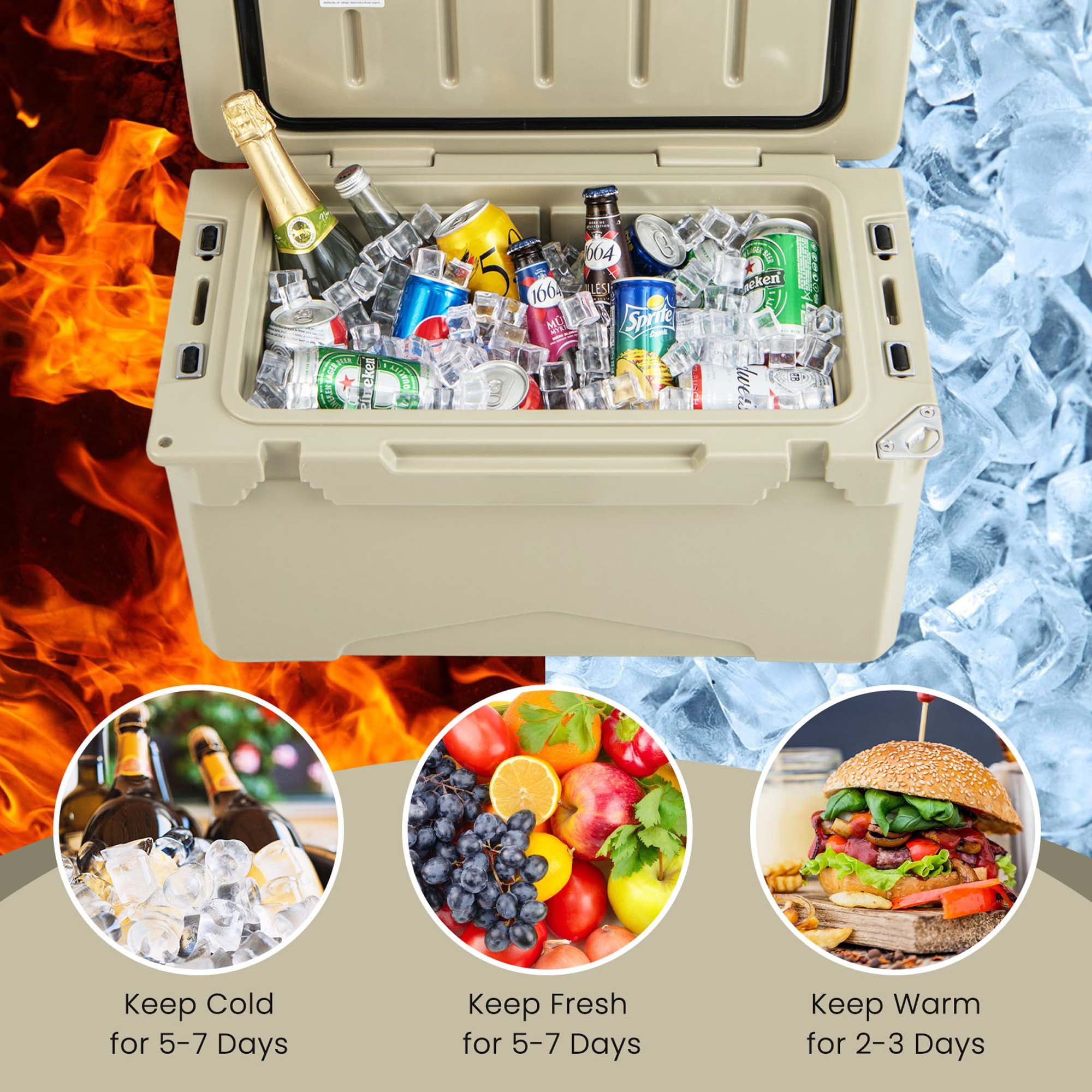 Costway 30 QT Rotomolded Cooler Portable Ice Chest Ice Retention for 5-7 Days Tan