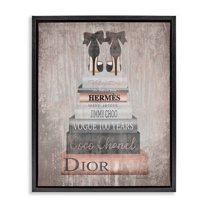 Stupell Industries Book Stack Heels Metallic Pink Jet Black Framed Floating Canvas Wall Art, 16x20, by Amanda Greenwood