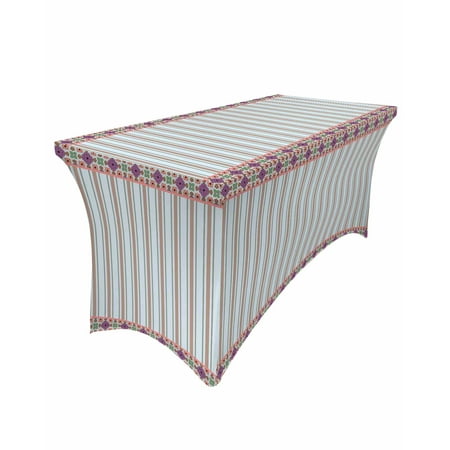 

Table Cloths for 6 foot Rectangle Tables Abstract Floral Leaf Stripe Stretch Washable Fitted Tablecloth Protector Picnic Table Cover for Event Wedding Party Banquet