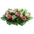 thumbnail image 2 of Artificial Cemetery Flower Saddle - 23.62" Rose Headstone Decor with Vase, Memorial Grave Flowers for Outdoor Tombstone Decorations (Pink and White), 2 of 7