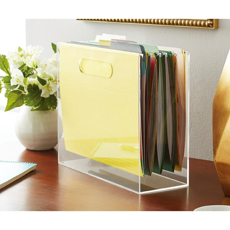  Slim Acrylic File Box with Handles, Clear File Box