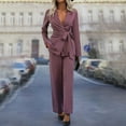 thumbnail image 2 of Womens Sets 2 Piece Outfits Dressy Pant Suits Elegant Business Work Office Casual Belted Blazer and Pants Set (XL, Purple), 2 of 6