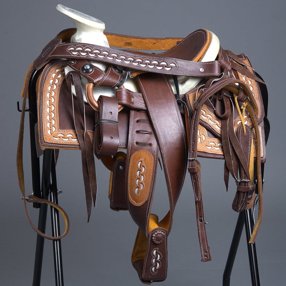 MEXICAN CHARRO LEATHER CHILD HORSE RIDING SADDLE 10" BREAST COLLAR & SPUR STRAP by HILASON
