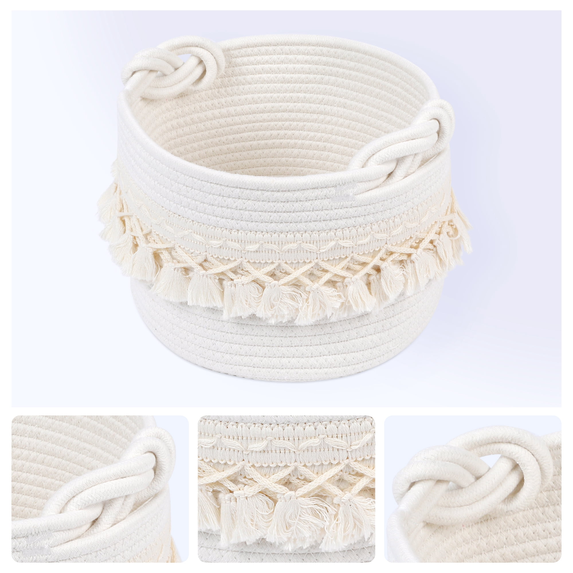 Unique Bargains Woven Storage Basket Shelf Closet Storage Bin White 9.4*6.7in