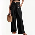 thumbnail image 4 of GUACER Women's Linen Blend Pants Button Cargo Pockets High Waist Loose Wide Leg Casual Trousers, 4 of 9