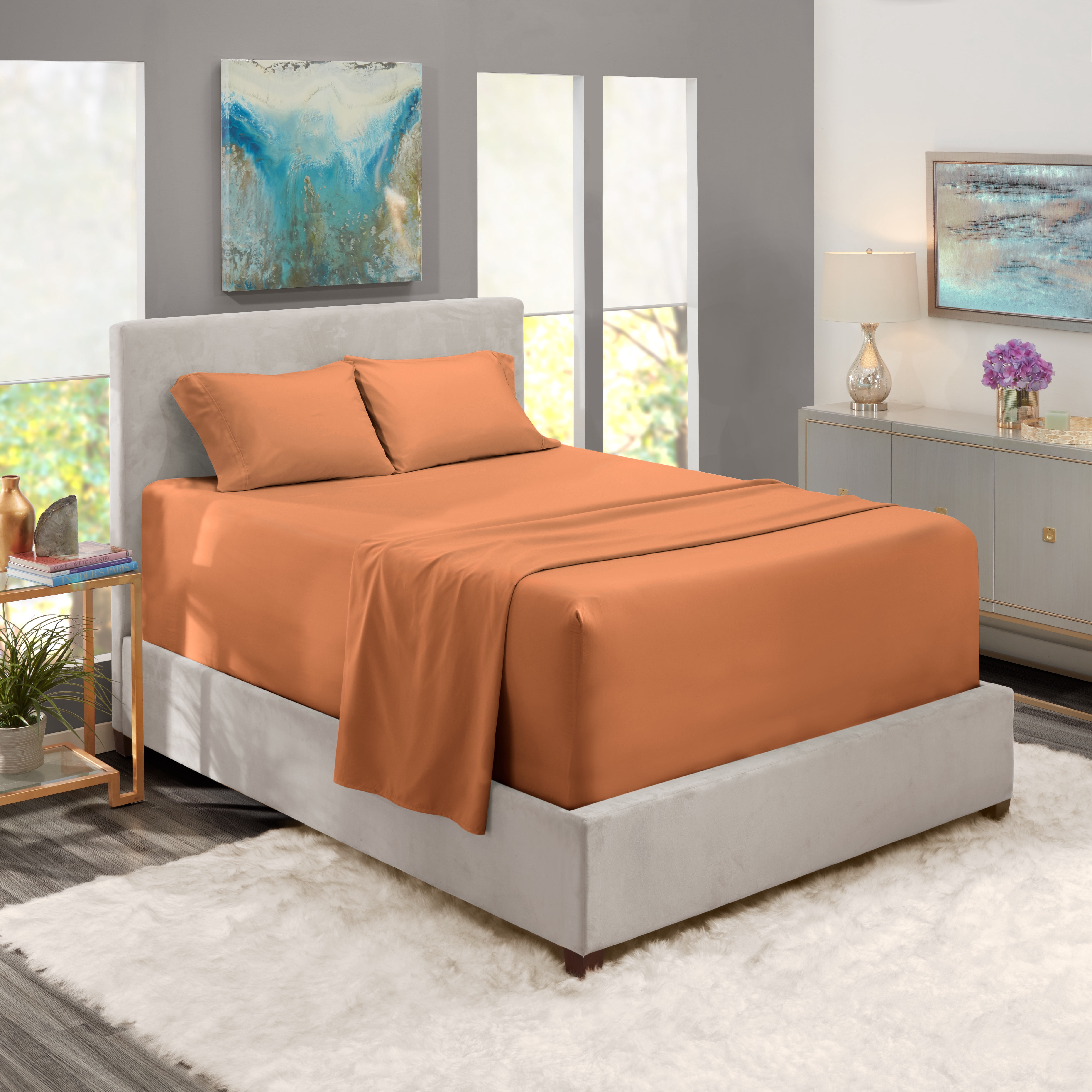 LammaLoe Extra Deep Pocket California King Sheets Set, 4 Piece, Fits 18"-24" Mattress, Breathable & Extra Soft Bed Sheets, Rust Sienna/Orange Brown