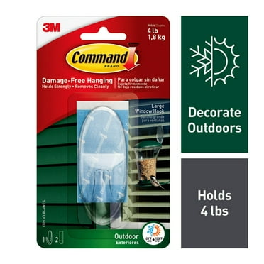 Command Outdoor Clear Window Hook, Large, 1 Hook, 2 Strips/Pack