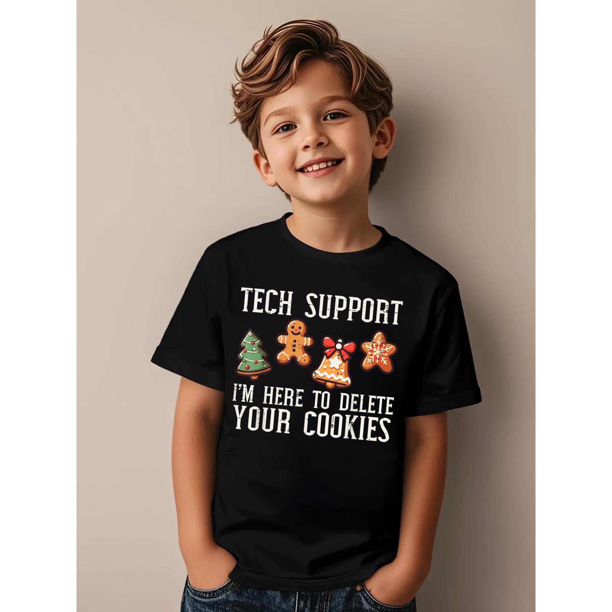 Christmas Tech Support Here To Delete Cookies Xmas Men Kids T-Shirt