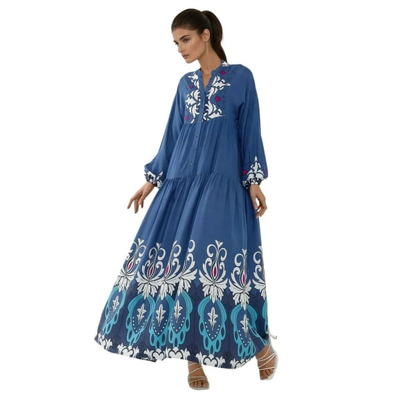 Printed Long Sleeve Viscose Maxi Dress