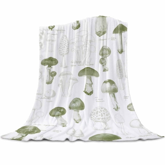 Thanksgiving Fall Flannel Blanket for Bed,Travel and Camping, Vintage Watercolor Green Mushrooms Super Soft Cozy Blanket for All Seasons 30"x40"