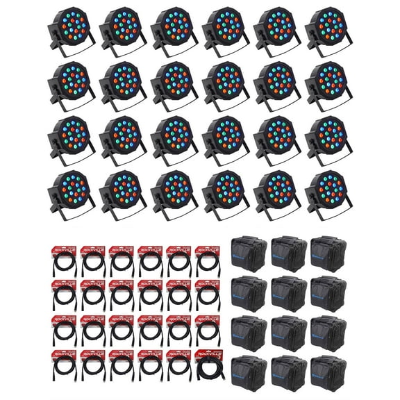 (24) Rockville FHB-118 LED RGB DMX LED PAR Can Wash Lights (24) Cables Bags