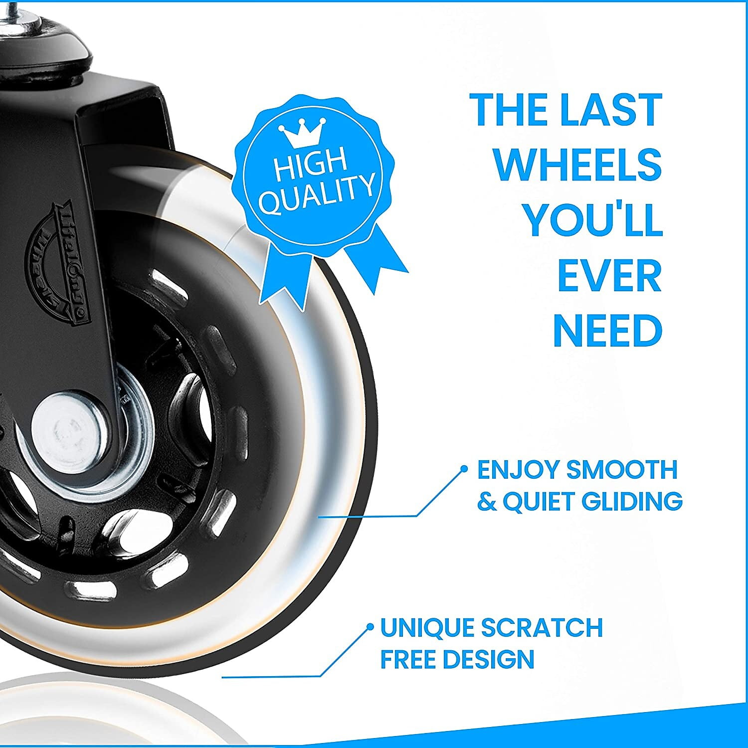Lifelong Office Chair Caster Wheels, Heavy Duty Rollerblade Style Replacement Wheels for Furniture, Black, Set of 5