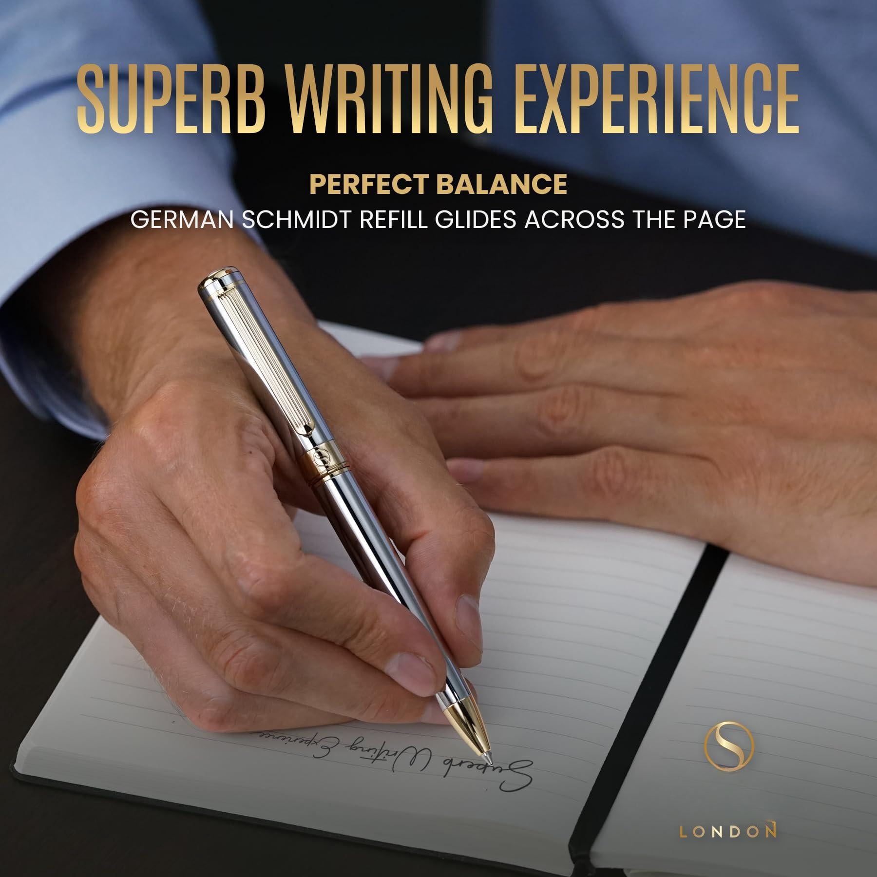 Chrome Ballpoint Pen - Stunning Luxury  Real Schmidt Black Refill Ball Gift Set For Men & Women Professional Executive Office Nice Fancy Pens