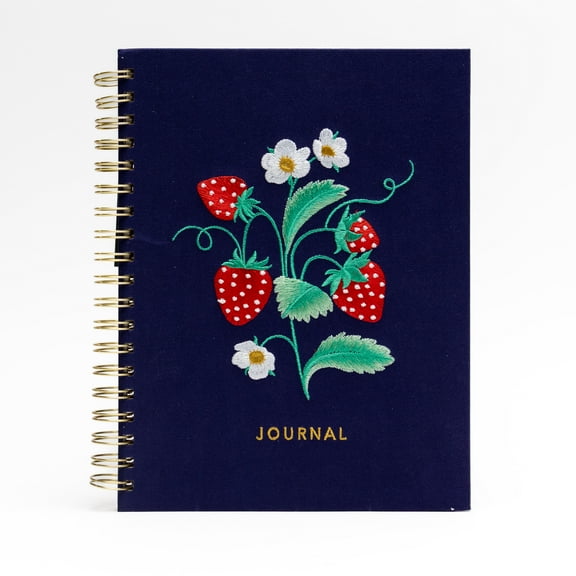 Ecokind Embroidered Strawberry Journal, 10.125" x 8.15", 105 Sheets