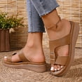 thumbnail image 6 of Rokment Women's Platform Wedge Slip on Walking Sandals 2026 Summer Vintage Casual Leather Buckles Open Toe Chunky Mid Heel Dress Slides for Woman Beach Khaki Size 7, 6 of 9