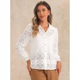 thumbnail image 3 of DARING DIVA Women's Eyelet Hallow Out Lace Sheer Button Down Shirt M White, 3 of 6