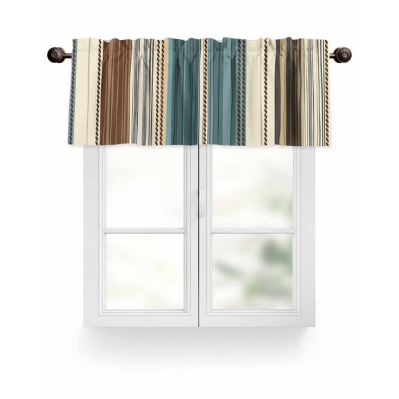 Boho Vintage Striped Kitchen Valances for Windows Teal Brown Beige Valance Curtains for Kitchen /Living Room/Bedroom/ Bathroom Decor, 42"x12 " ,Rod Pocket 1 Panel,