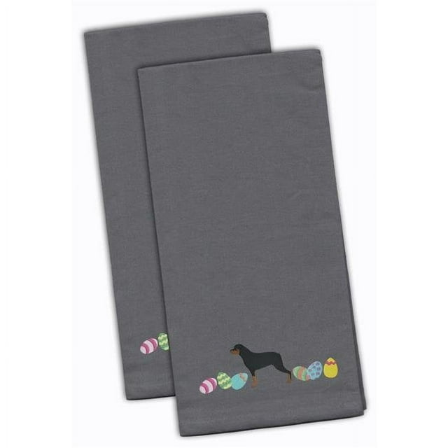 Carolines Treasures CK1678GYTWE Rottweiler Easter Gray Embroidered Kitchen Towel - Set of 2
