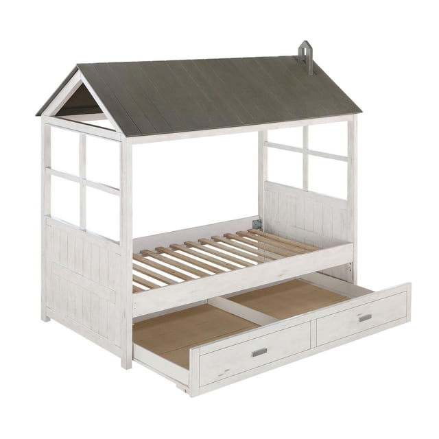 ACME Tree House II Twin Bed without Trundle in Weathered White & Washed Gray