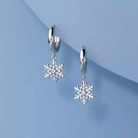 K-KED 925 Sterling Silver Snowflake Drop Hoop Earrings Drop Dangle Women Delicate Jewelry Gift
